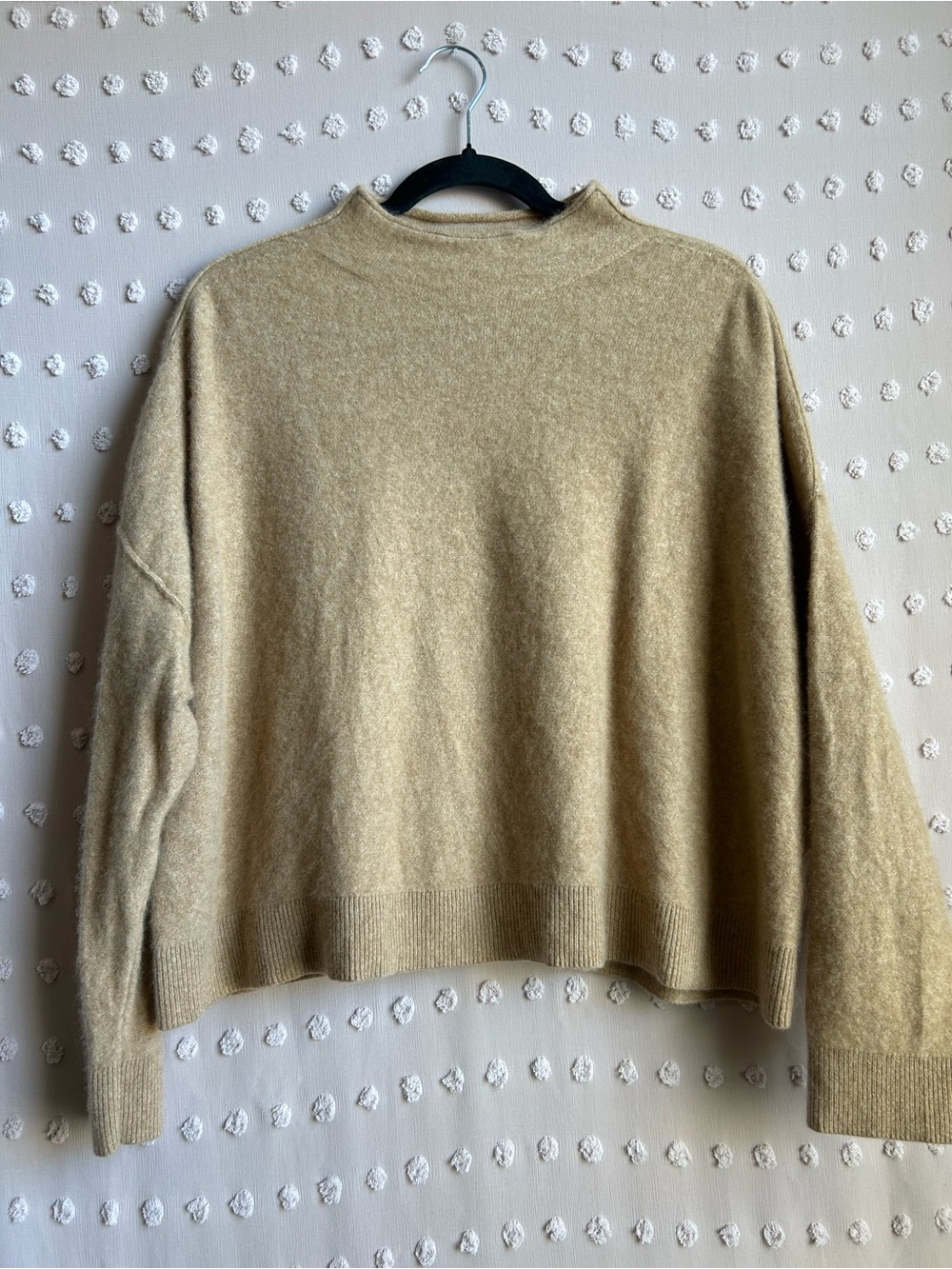 Anthropologie‎ Pilcro 100% Cashmere Mock Neck Cropped Sweater Sz XL Tan